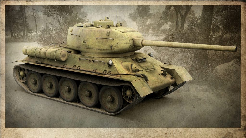 A detailed illustration of a World War II tank, showcasing its design and texture against a muted, natural background.